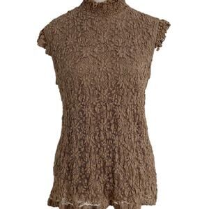 Jennie & Marlis Brown Laced Top With Ruffles & High Neck Size Medium